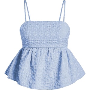 image:imageSOLY HUX Babydoll Top for Women Y2k Peplum Cami Cute Going Out Crop Tank Tops Flowy Ruffle Summer Spaghetti Strap ShirtPlain Blue Jacquard