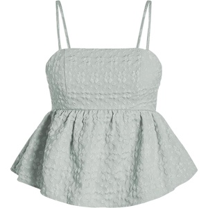 image:imageSOLY HUX Babydoll Top for Women Y2k Peplum Cami Cute Going Out Crop Tank Tops Flowy Ruffle Summer Spaghetti Strap ShirtPlain Green Jacquard