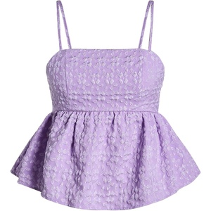image:imageSOLY HUX Babydoll Top for Women Y2k Peplum Cami Cute Going Out Crop Tank Tops Flowy Ruffle Summer Spaghetti Strap ShirtPlain Purple Jacquard