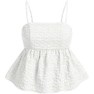 image:imageSOLY HUX Babydoll Top for Women Y2k Peplum Cami Cute Going Out Crop Tank Tops Flowy Ruffle Summer Spaghetti Strap ShirtPlain White