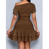image:imageSOLY HUX Brunch Dresses for Women Off The Shoulder Short Sleeve Ruffle Cute Mini Dress Fit and Flare Summer DressesCoffee Brown