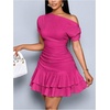 image:imageSOLY HUX Brunch Dresses for Women Off The Shoulder Short Sleeve Ruffle Cute Mini Dress Fit and Flare Summer DressesHot Pink