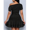image:imageSOLY HUX Brunch Dresses for Women Off The Shoulder Short Sleeve Ruffle Cute Mini Dress Fit and Flare Summer DressesSolid Black