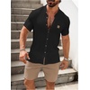 image:imageSOLY HUX Mens Casual Tracksuit Button Down Shirt and Drawstring Waist Short Sets Summer 2 Piece OutfitsBlack and Khaki