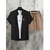 image:imageSOLY HUX Mens Casual Tracksuit Button Down Shirt and Drawstring Waist Short Sets Summer 2 Piece OutfitsBlack and Khaki
