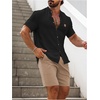 image:imageSOLY HUX Mens Casual Tracksuit Button Down Shirt and Drawstring Waist Short Sets Summer 2 Piece OutfitsBlack and Khaki