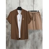 image:imageSOLY HUX Mens Casual Tracksuit Button Down Shirt and Drawstring Waist Short Sets Summer 2 Piece OutfitsCoffee Brown and Khaki