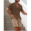 image:imageSOLY HUX Mens Casual Tracksuit Button Down Shirt and Drawstring Waist Short Sets Summer 2 Piece OutfitsCoffee Brown and Khaki