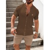 image:imageSOLY HUX Mens Casual Tracksuit Button Down Shirt and Drawstring Waist Short Sets Summer 2 Piece OutfitsCoffee Brown and Khaki