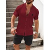 image:imageSOLY HUX Mens Casual Tracksuit Button Down Shirt and Drawstring Waist Short Sets Summer 2 Piece OutfitsRed and Black