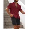 image:imageSOLY HUX Mens Casual Tracksuit Button Down Shirt and Drawstring Waist Short Sets Summer 2 Piece OutfitsRed and Black