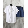 image:imageSOLY HUX Mens Casual Tracksuit Button Down Shirt and Drawstring Waist Short Sets Summer 2 Piece OutfitsWhite and Dark Blue