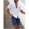 image:imageSOLY HUX Mens Casual Tracksuit Button Down Shirt and Drawstring Waist Short Sets Summer 2 Piece OutfitsWhite and Dark Blue