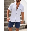 image:imageSOLY HUX Mens Casual Tracksuit Button Down Shirt and Drawstring Waist Short Sets Summer 2 Piece OutfitsWhite and Dark Blue