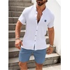 image:imageSOLY HUX Mens Casual Tracksuit Button Down Shirt and Drawstring Waist Short Sets Summer 2 Piece OutfitsWhite and Dusty Blue