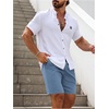 image:imageSOLY HUX Mens Casual Tracksuit Button Down Shirt and Drawstring Waist Short Sets Summer 2 Piece OutfitsWhite and Dusty Blue