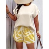 image:imageSOLY HUX Womens Plus Size 2 Piece Outfits Summer Printed Short Sleeve Blouse Tops and Shorts SetBeige and Yellow