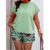 image:imageSOLY HUX Womens Plus Size 2 Piece Outfits Summer Printed Short Sleeve Blouse Tops and Shorts SetMulticolor Green