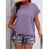 image:imageSOLY HUX Womens Plus Size 2 Piece Outfits Summer Printed Short Sleeve Blouse Tops and Shorts SetPurple