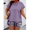image:imageSOLY HUX Womens Plus Size 2 Piece Outfits Summer Printed Short Sleeve Blouse Tops and Shorts SetPurple