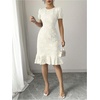 image:imageSOLY HUX Womens Puff Sleeve Ruffle Dress Elegant Jacquard Crew Neck Bodycon Going Out DressesApricot Floral