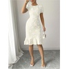 image:imageSOLY HUX Womens Puff Sleeve Ruffle Dress Elegant Jacquard Crew Neck Bodycon Going Out DressesApricot Floral
