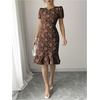 image:imageSOLY HUX Womens Puff Sleeve Ruffle Dress Elegant Jacquard Crew Neck Bodycon Going Out DressesCoffee Brown Floral