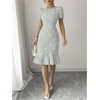 image:imageSOLY HUX Womens Puff Sleeve Ruffle Dress Elegant Jacquard Crew Neck Bodycon Going Out DressesGreen Floral