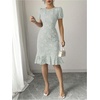 image:imageSOLY HUX Womens Puff Sleeve Ruffle Dress Elegant Jacquard Crew Neck Bodycon Going Out DressesGreen Floral