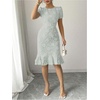 image:imageSOLY HUX Womens Puff Sleeve Ruffle Dress Elegant Jacquard Crew Neck Bodycon Going Out DressesGreen Floral