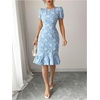 image:imageSOLY HUX Womens Puff Sleeve Ruffle Dress Elegant Jacquard Crew Neck Bodycon Going Out DressesLight Blue Floral