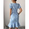 image:imageSOLY HUX Womens Puff Sleeve Ruffle Dress Elegant Jacquard Crew Neck Bodycon Going Out DressesLight Blue Floral