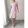 image:imageSOLY HUX Womens Puff Sleeve Ruffle Dress Elegant Jacquard Crew Neck Bodycon Going Out DressesPink Floral