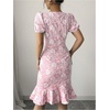 image:imageSOLY HUX Womens Puff Sleeve Ruffle Dress Elegant Jacquard Crew Neck Bodycon Going Out DressesPink Floral
