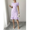 image:imageSOLY HUX Womens Puff Sleeve Ruffle Dress Elegant Jacquard Crew Neck Bodycon Going Out DressesPurple Floral
