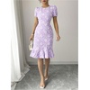 image:imageSOLY HUX Womens Puff Sleeve Ruffle Dress Elegant Jacquard Crew Neck Bodycon Going Out DressesPurple Floral