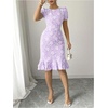 image:imageSOLY HUX Womens Puff Sleeve Ruffle Dress Elegant Jacquard Crew Neck Bodycon Going Out DressesPurple Floral