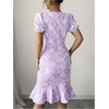 image:imageSOLY HUX Womens Puff Sleeve Ruffle Dress Elegant Jacquard Crew Neck Bodycon Going Out DressesPurple Floral