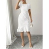 image:imageSOLY HUX Womens Puff Sleeve Ruffle Dress Elegant Jacquard Crew Neck Bodycon Going Out DressesWhite Floral
