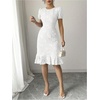 image:imageSOLY HUX Womens Puff Sleeve Ruffle Dress Elegant Jacquard Crew Neck Bodycon Going Out DressesWhite Floral
