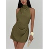 image:imageSOLY HUX Womens Ruched Halter Mini Dress Tie Backless Bodycon Evening Party Cocktail DressesArmy Green