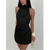 image:imageSOLY HUX Womens Ruched Halter Mini Dress Tie Backless Bodycon Evening Party Cocktail DressesBlack