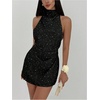 image:imageSOLY HUX Womens Ruched Halter Mini Dress Tie Backless Bodycon Evening Party Cocktail DressesBlack