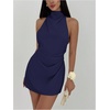 image:imageSOLY HUX Womens Ruched Halter Mini Dress Tie Backless Bodycon Evening Party Cocktail DressesDark Blue