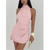 image:imageSOLY HUX Womens Ruched Halter Mini Dress Tie Backless Bodycon Evening Party Cocktail DressesDusty Pink