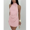 image:imageSOLY HUX Womens Ruched Halter Mini Dress Tie Backless Bodycon Evening Party Cocktail DressesDusty Pink