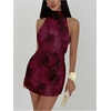 image:imageSOLY HUX Womens Ruched Halter Mini Dress Tie Backless Bodycon Evening Party Cocktail DressesMulticolor