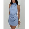 image:imageSOLY HUX Womens Ruched Halter Mini Dress Tie Backless Bodycon Evening Party Cocktail DressesPure Dusty Blue