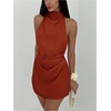 image:imageSOLY HUX Womens Ruched Halter Mini Dress Tie Backless Bodycon Evening Party Cocktail DressesPure Rust Brown
