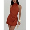 image:imageSOLY HUX Womens Ruched Halter Mini Dress Tie Backless Bodycon Evening Party Cocktail DressesPure Rust Brown
